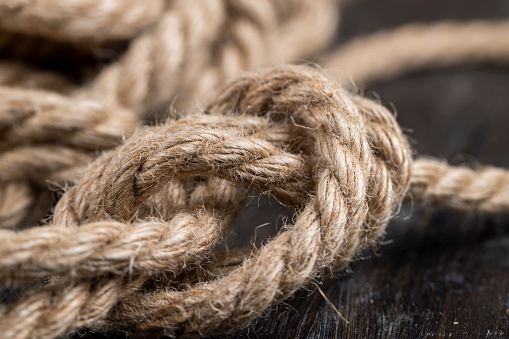 coarse linen rope in close-up, a rope from which you can tie a knot
