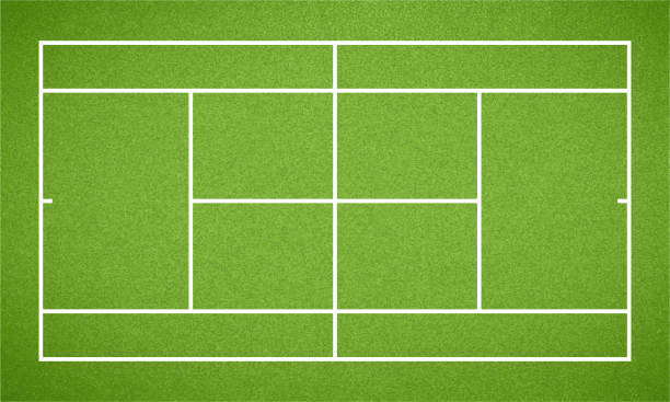 istock Tennis court. Top view tennis field ground with green grass texture and frame. Vector illustration 2051090977