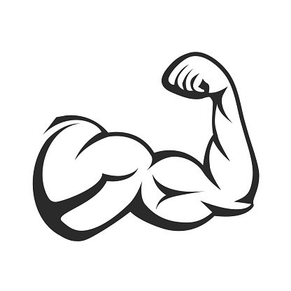 Arm muscles,illustration of strong muscular build bicep, fitness sport symbol.