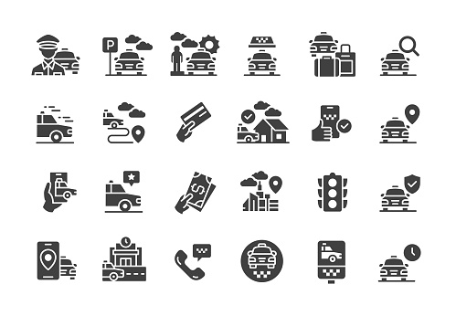Taxi Service icons. Filled style. Vector illustration.
