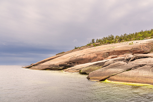 Landscape with rocks on the island Blå Jungfrun in Sweden.