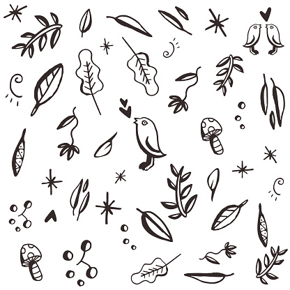 Printmaking Technique cartoon botanical seamless pattern