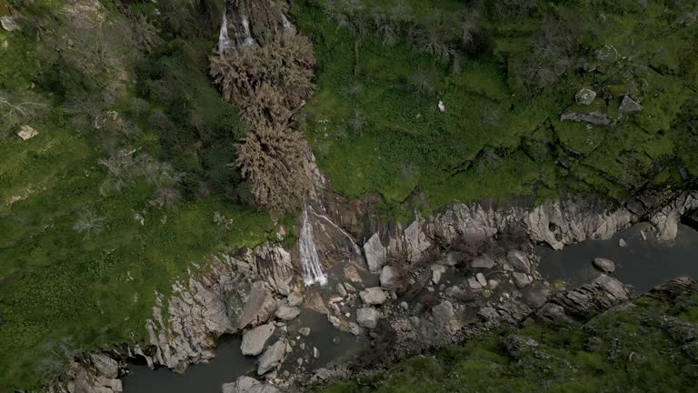 Varosa River cascade in Lamego, Portugal - aerial