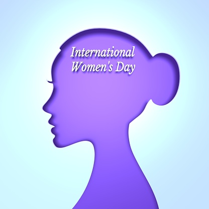 8 March International Women's Day on purple colored beautiful women silouette.