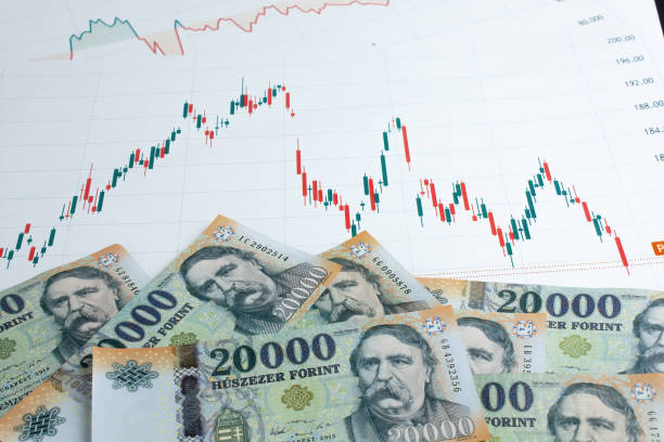 istock Twenty thousand Forint banknotes with trading charts. 2051228758
