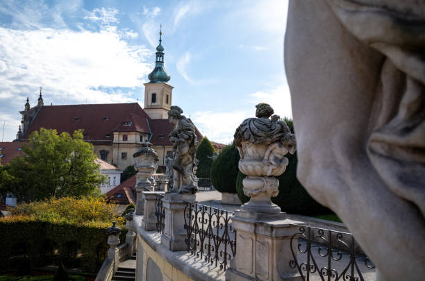 Views of the famous  Baroque Vrtbovska Garden in Prague, Czech Republic.  The composition effect of the garden is based on a terrace floor graduation.  The floors are all connected with stairs and supported by walls shaped in baroque curves.  The garden is popular with tourists and residents alike.