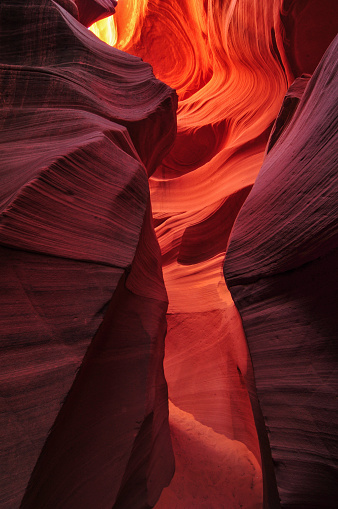 The sandstone shapes and warm colors of the Lower Antelope Canyon, Page, Arizona, Southwest USA.