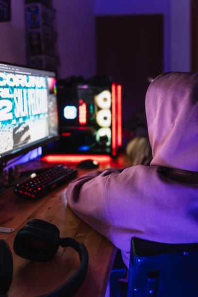 istock Unrecognizable graphic designer with sweatshirt hood on working in his room 2051292007