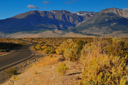 Early morning on the Eastern Sierra, from a road near Mono Lake, California, USA.