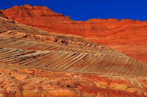 Sandstone formations close to The Wave, Coyote Buttes North, Vermilion Cliffs National Monument, Arizona, USA.