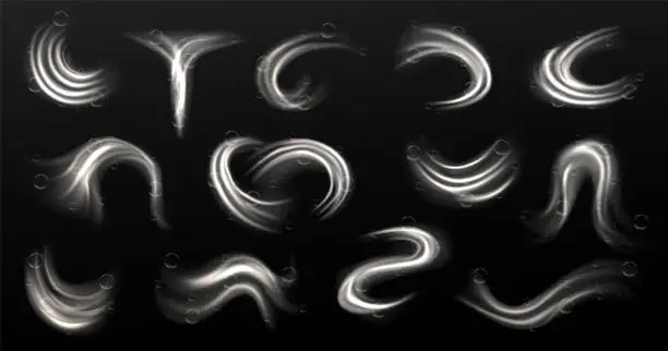 Vector illustration of Water swirls with foam bubbles set