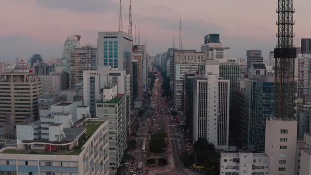 Aerial view of Paulista Avenue in Sao Paulo at dusk