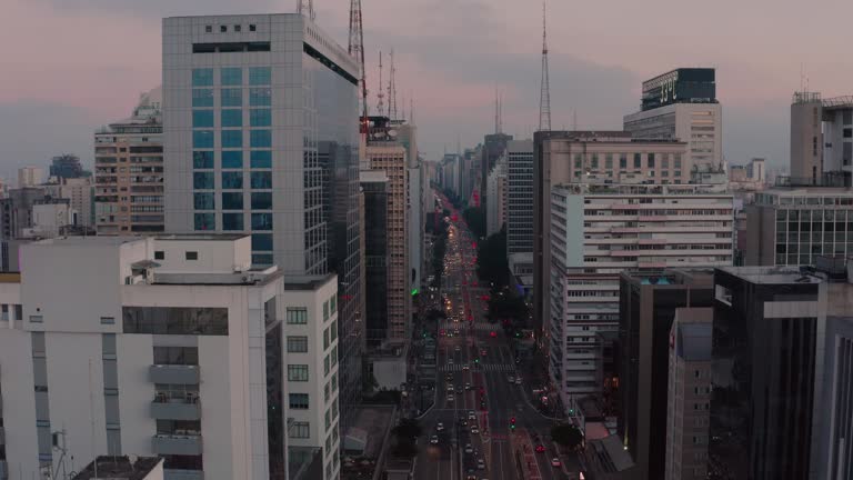 Aerial view of Paulista Avenue in Sao Paulo at dusk