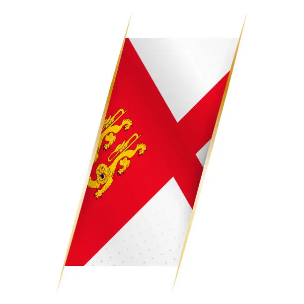 Vector illustration of Sark flag in the form of a banner with waving effect and shadow.