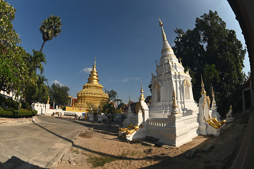 Beautiful gold temple pavilion encircling the main pagoda of Shwedagon, Yangon, Myanmar.