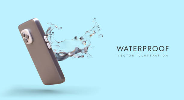 istock 3d realistic smartphone and splash of liquid. Concept of waterproof protection for modern gadgets 2051437128