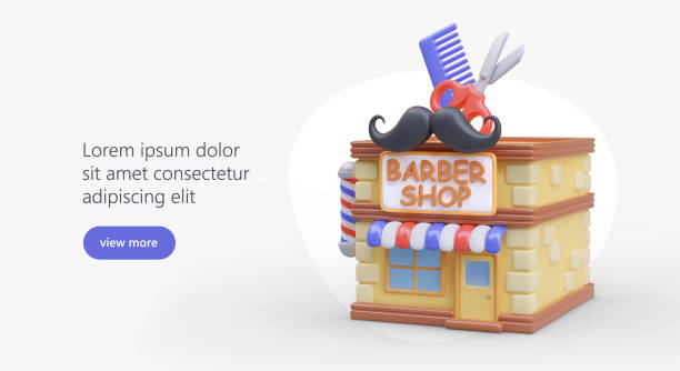 istock Poster with model of house for barber shop in realistic style 2051449952