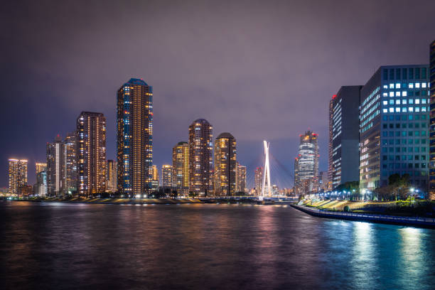 istock Chuo-Ohashi Bridge and sumida river in Tokyo at night 2051456258