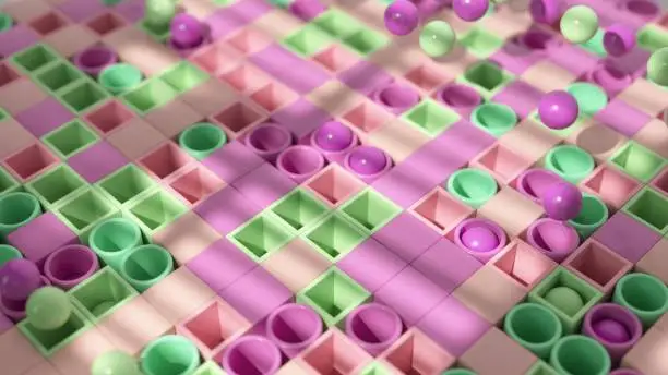 Photo of Pastel spheres bounce on a playful grid of pink and green in this light-hearted 3D animation.