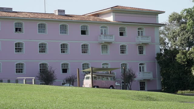 pink colored Belmond hotel das cataratas near the Iguazu waterfalls at the border of Argentina and Brazil.
