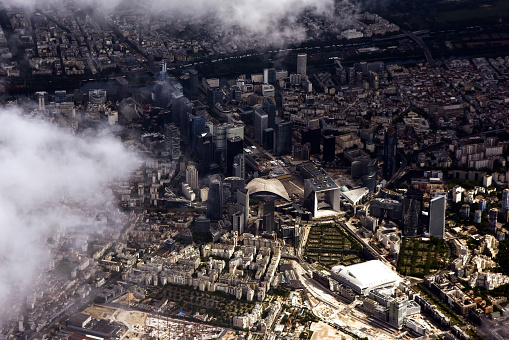 An Aerial shot of La Defence district in Paris , the Capital of France