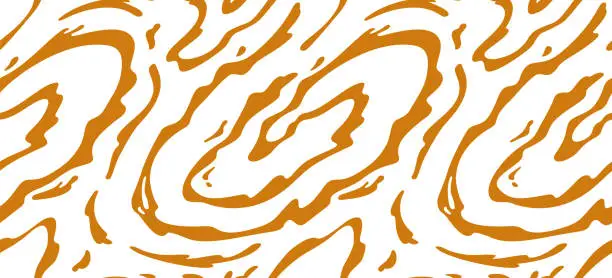 Vector illustration of Wavy Caramel Pattern. Vector Swirl Toffee Splash Background. Abstract Illustration of Liquid Salted Caramel, Melted Peanut Butter, Sweet Honey, Chocolate Milk or Maple Sauce