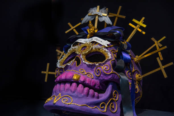 Artisanal clay creations featuring Catrina figures, meticulously crafted and painted, celebrating the rich cultural heritage of Mexico.