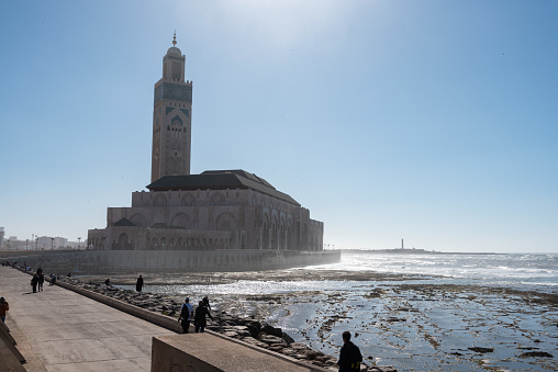 Exterior of the famous Hassan II Mosque at the coast of Casablanca in Morocco