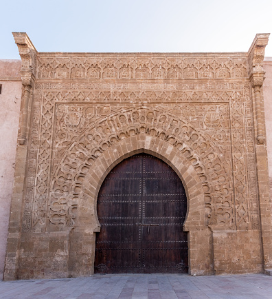 Ancient wall and main gate of the famous Kasbah of the Udayas in downtown Rabat, Morocco