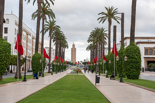 Magnificent Avenue Mohammed V in the city center of Rabat, Morocco
