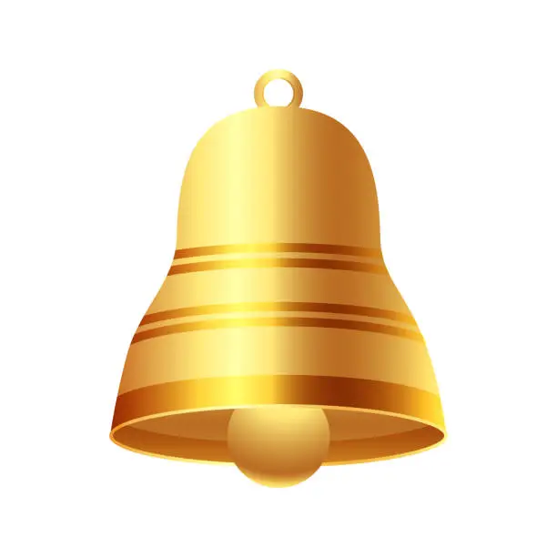 Vector illustration of Vector volumetric realistic golden bell isolated on white background school symbol