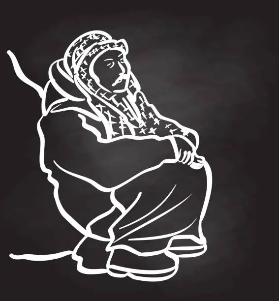Vector illustration of Man Wearing Kufiya Resting Blackboard