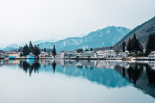 Winter scene of Lake Kisaki, Omachi in Nagano prefecture, Japan