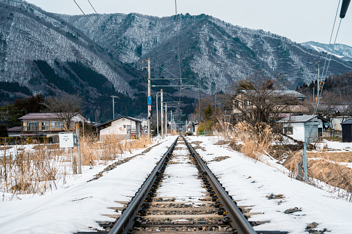 Railway tracks through countryside, Japan