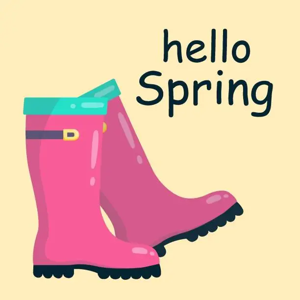 Vector illustration of A pair of pink rubber boots. Vector illustration in flat style