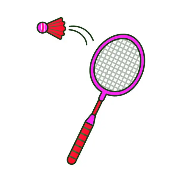 Vector illustration of Vector badminton racket with shuttlecock icon illustration. sport icon concept isolated