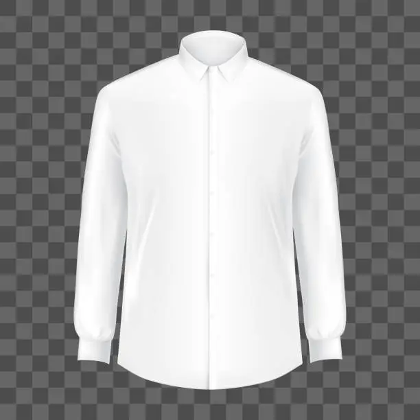 Vector illustration of Vector white blank male shirt with long sleeves in front realistic vector template isolated