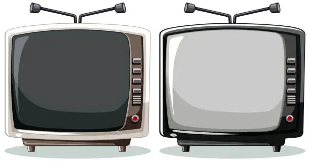 Vector illustration of Two retro TVs with antennas and dials