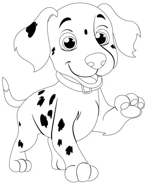 Vector illustration of Black and white illustration of a cheerful puppy