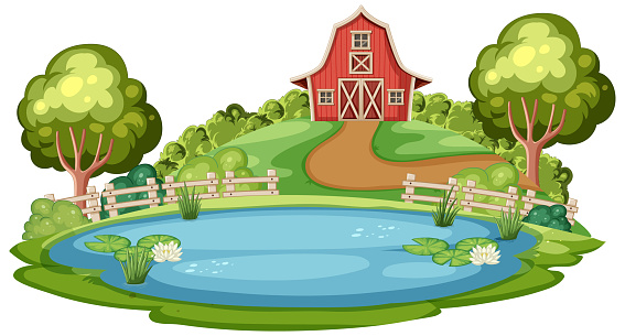 Vector illustration of a serene farm landscape