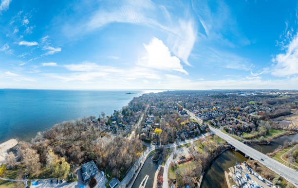 Aerial Bronte Beach Park and Fisherman's Warf, Oakville, Canada