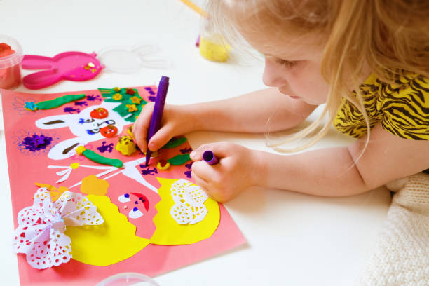 istock DIY Easter home decor from paper and plasticine, Gift ideas, painting Easter card. Handmade.  Childrens Easter crafts. 2052013031