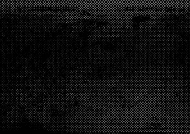 Grunge half tone dots pattern on black background Black abstract half tone vector dots background texture black noise texture stock illustrations