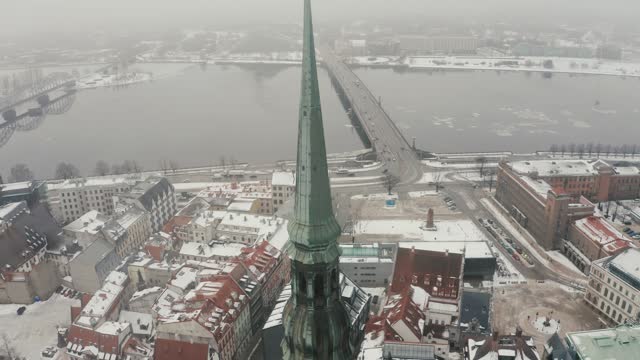 Aerial top view ancient old town of Riga Latvia.