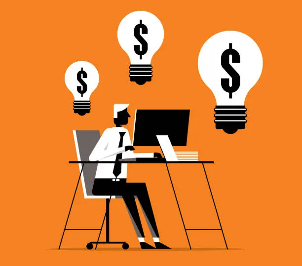 Vector illustration of Finding Idea - Businessman