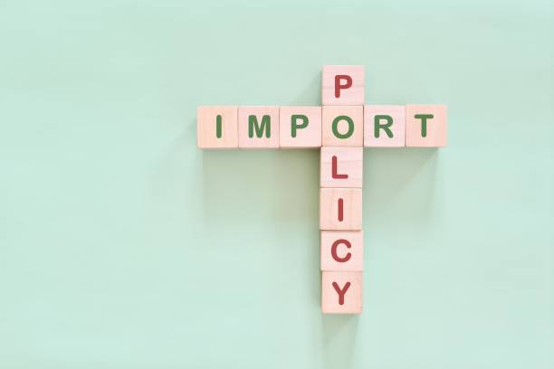 istock Import policy concept. Flat lay typography in green background. 2052115476