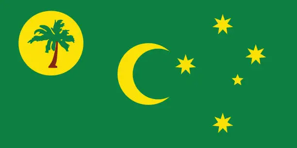 Vector illustration of Cocos (Keeling) Islands flag. Flag icon. Standard color. Standard size. A rectangular flag. Computer illustration. Digital illustration. Vector illustration.