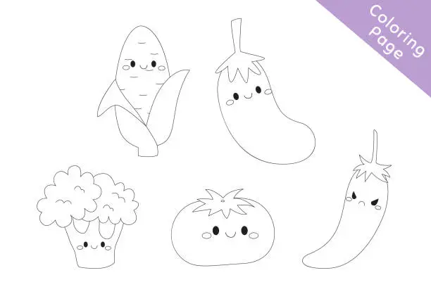 Vector illustration of Cute Vegetables Coloring Page Vector