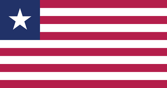 The flag of Liberia. Flag icon. Standard color. Standard size. A rectangular flag. Computer illustration. Digital illustration. Vector illustration.
