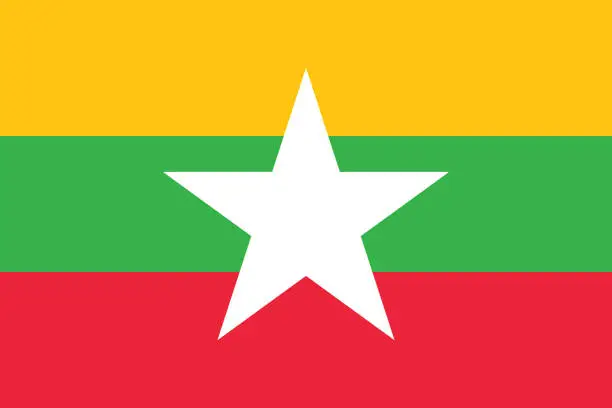 Vector illustration of Myanmar flag. Flag icon. Standard color. Standard size. A rectangular flag. Computer illustration. Digital illustration. Vector illustration.